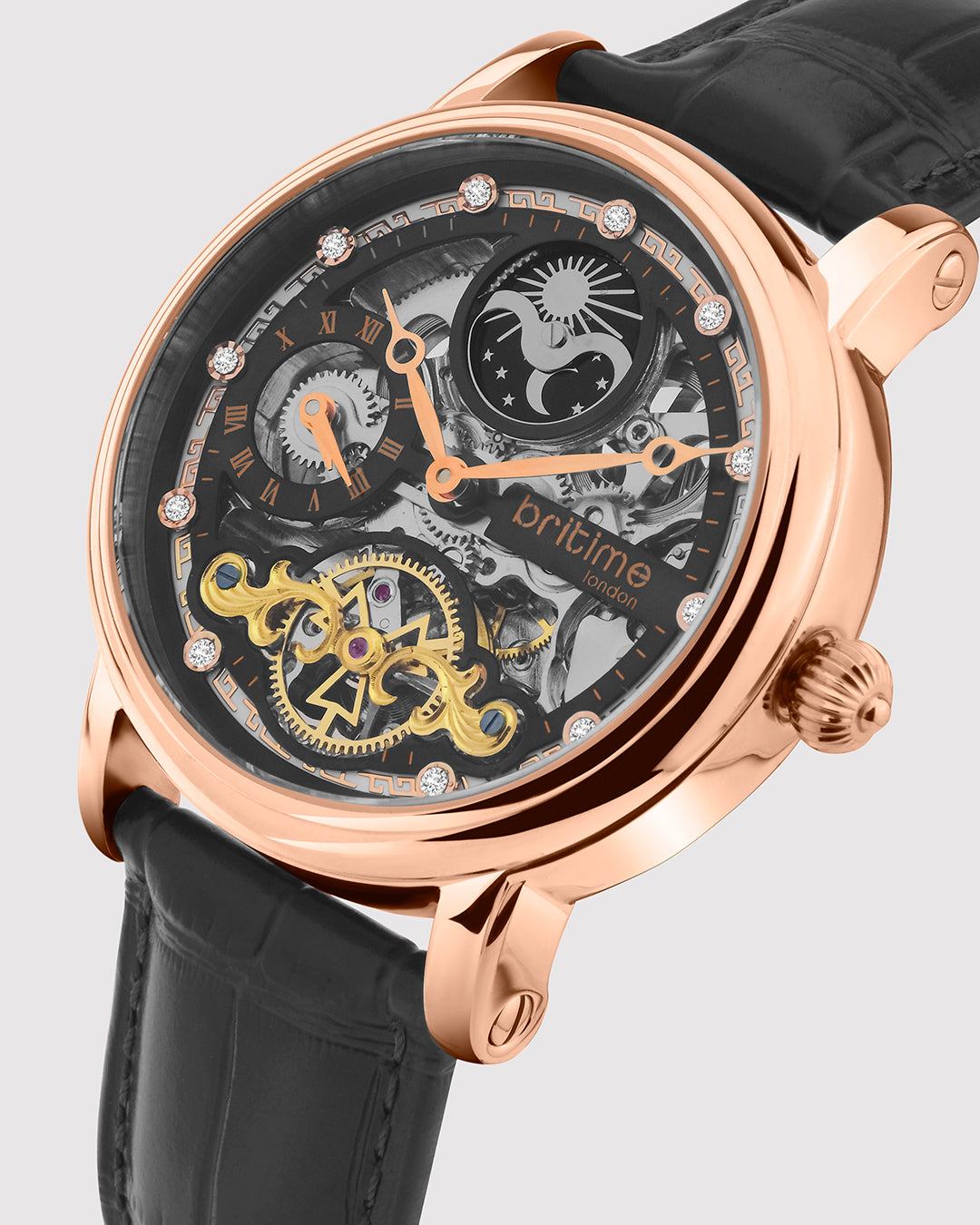 Britime Crist Blue Dial Leather Bracelet Style Straps Skeleton Automatic Watch 641-L30406