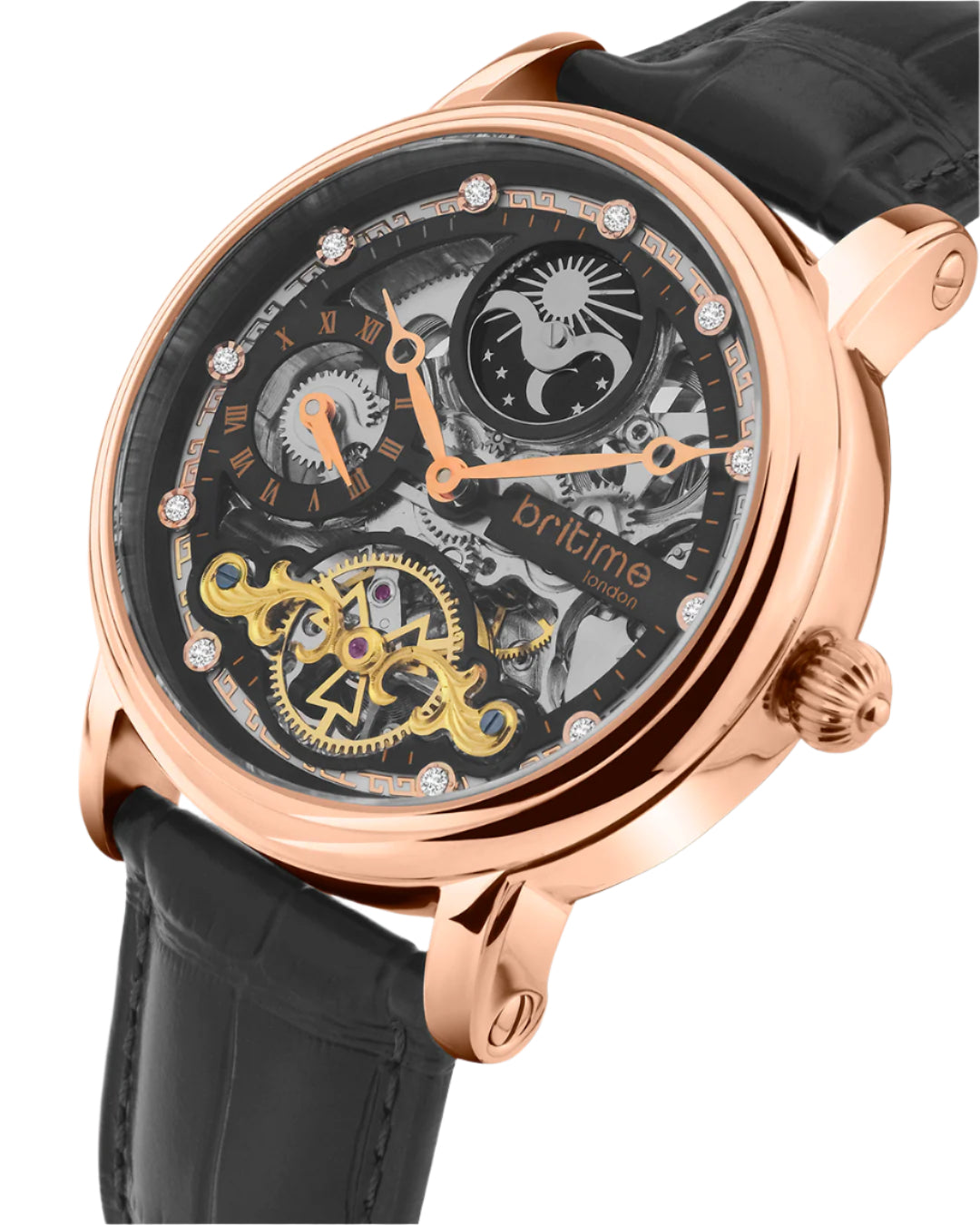 Britime Crist Blue Dial Leather Bracelet Style Straps Skeleton Automatic Watch 641-L30406