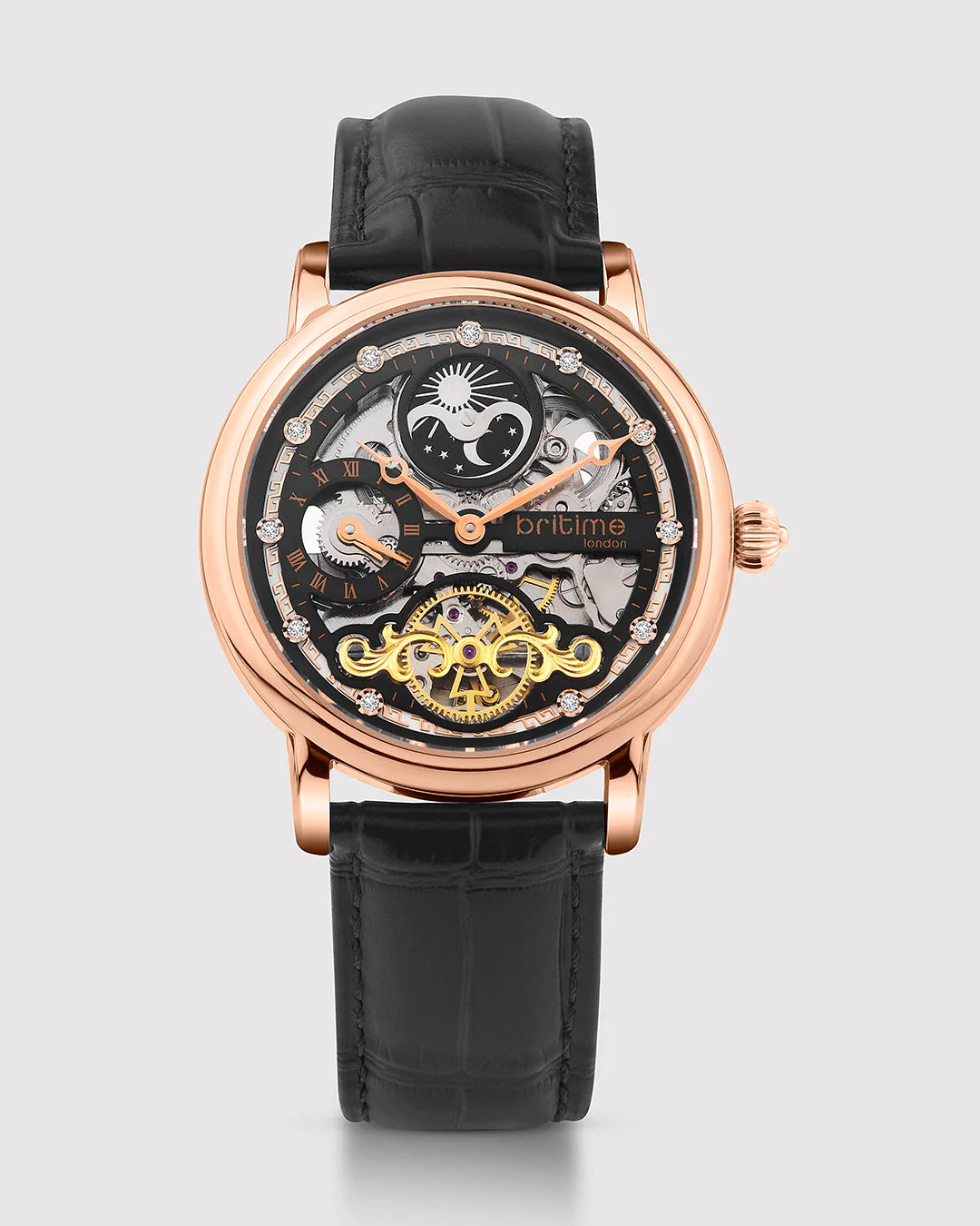 Britime Crist Blue Dial Leather Bracelet Style Straps Skeleton Automatic Watch 641-L30406