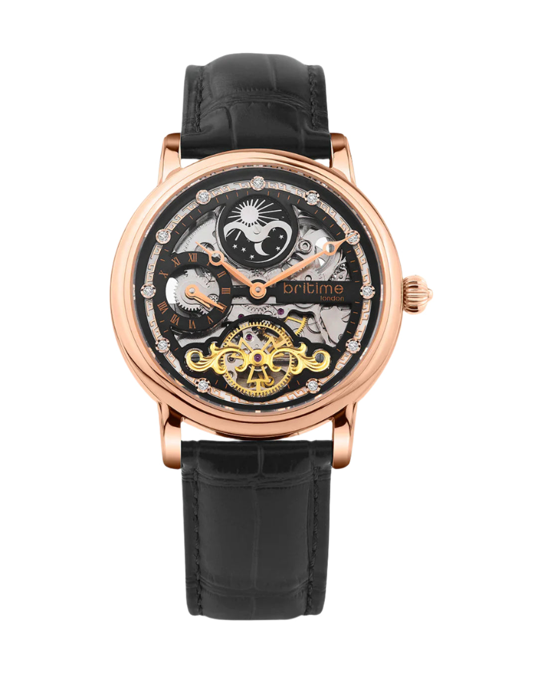 Britime Crist Blue Dial Leather Bracelet Style Straps Skeleton Automatic Watch 641-L30406