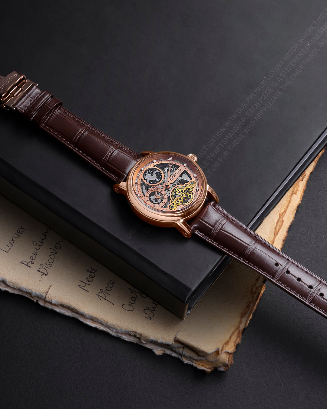 Britime Crist Embellished Dial & Leather Bracelet Style Straps Automatic Men Watch 641-L30708