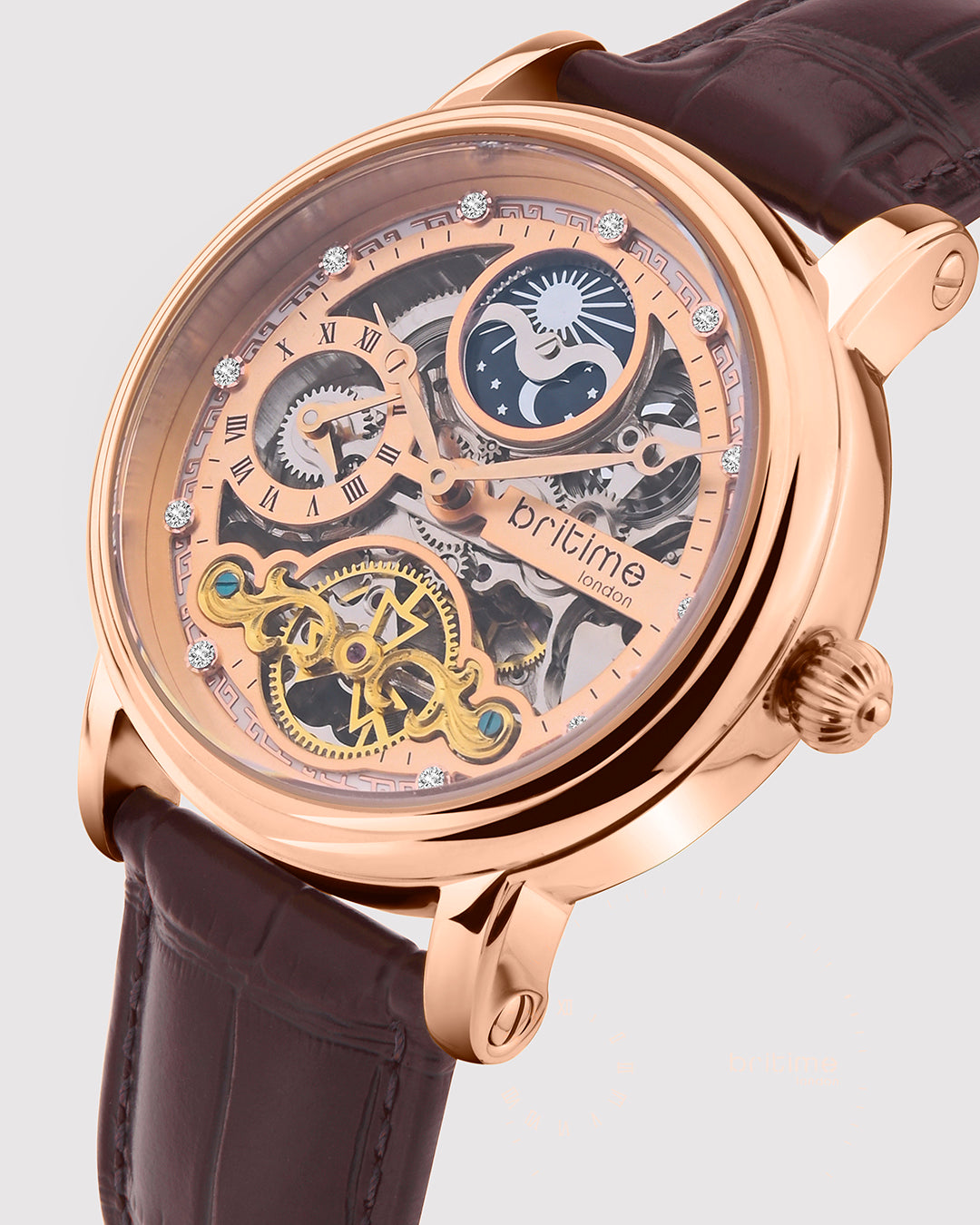 Britime Crist Embellished Dial & Leather Bracelet Style Straps Automatic Men Watch 641-L30708