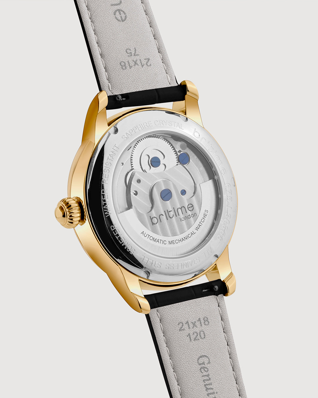 Britime Eclipse Printed Gold Dial Leather Textured Straps Analogue Automatic Watch 675-L20406