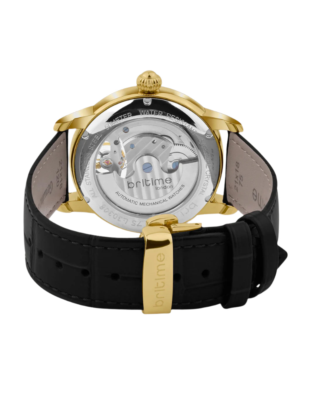 Britime Eclipse Printed Gold Dial Leather Textured Straps Analogue Automatic Watch 675-L20406