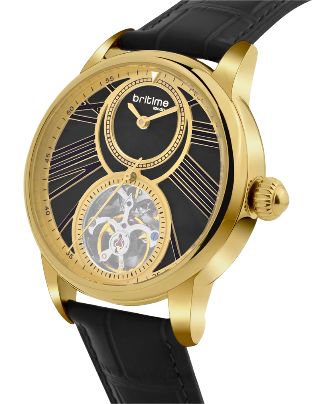 Britime Eclipse Printed Gold Dial Leather Textured Straps Analogue Automatic Watch 675-L20406