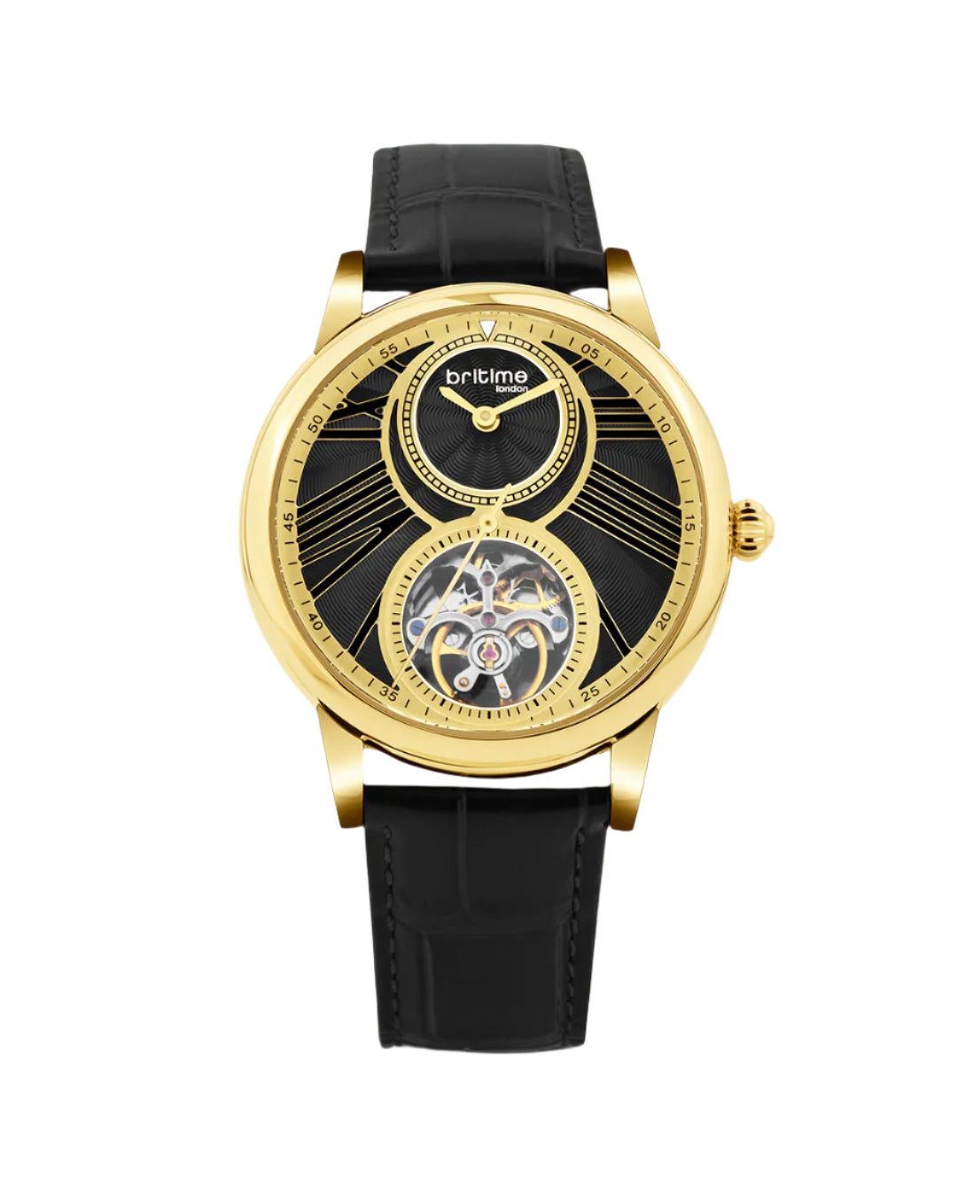 Britime Eclipse Printed Gold Dial Leather Textured Straps Analogue Automatic Watch 675-L20406