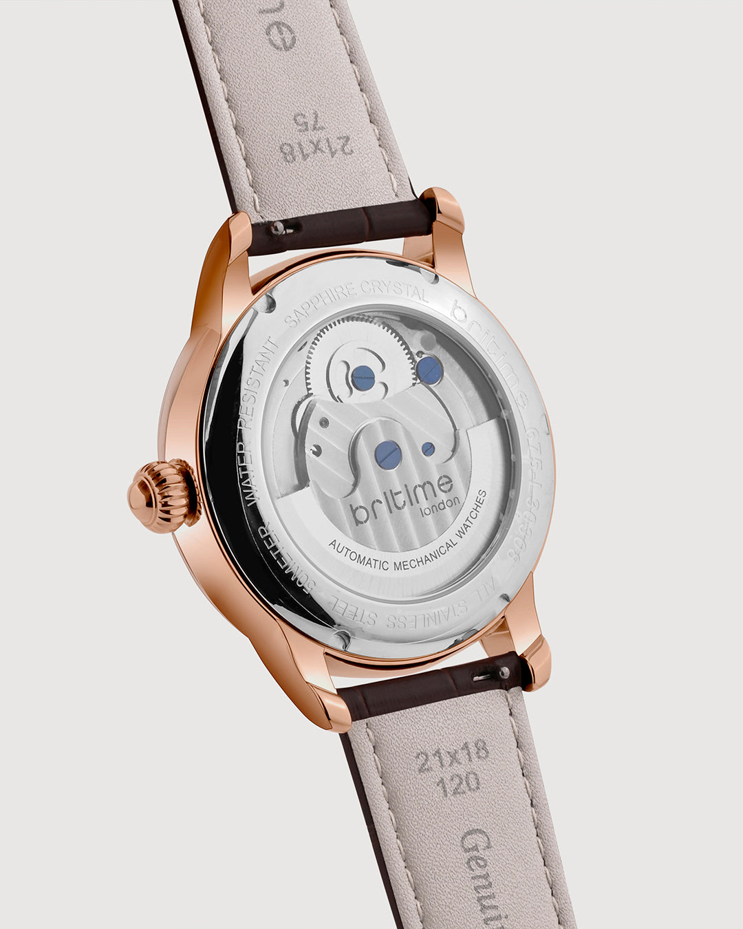 Britime Eclipse Rose Gold Dial Leather Straps Analogue Automatic Watch 675-L30308