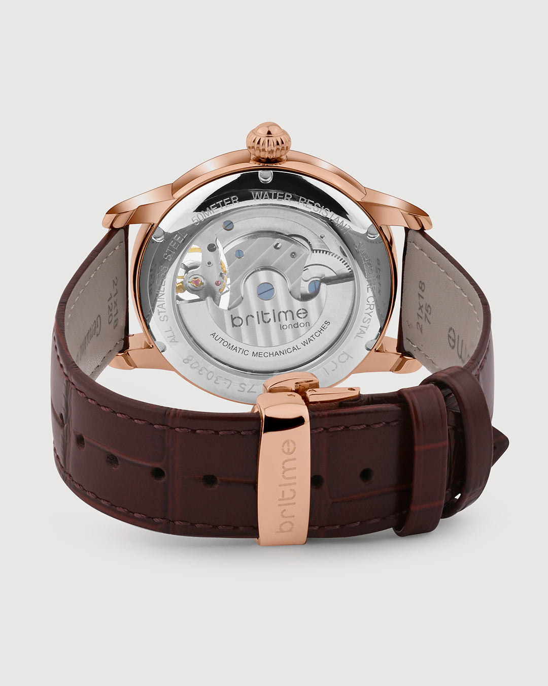 Britime Eclipse Rose Gold Dial Leather Straps Analogue Automatic Watch 675-L30308