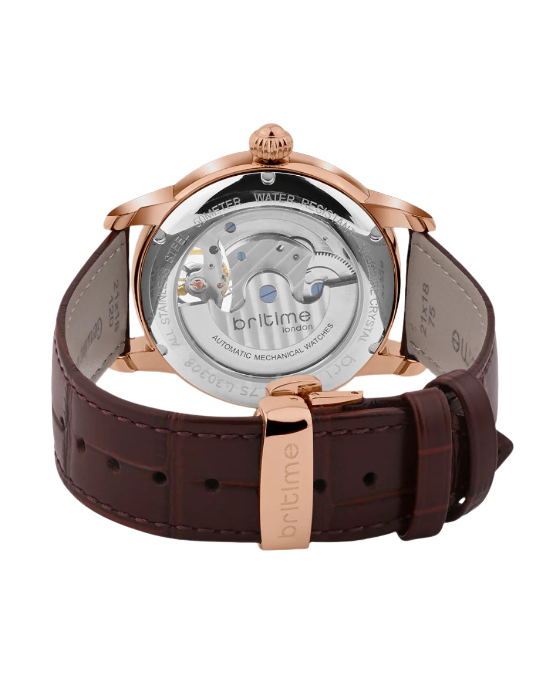 Britime Eclipse Rose Gold Dial Leather Straps Analogue Automatic Watch 675-L30308