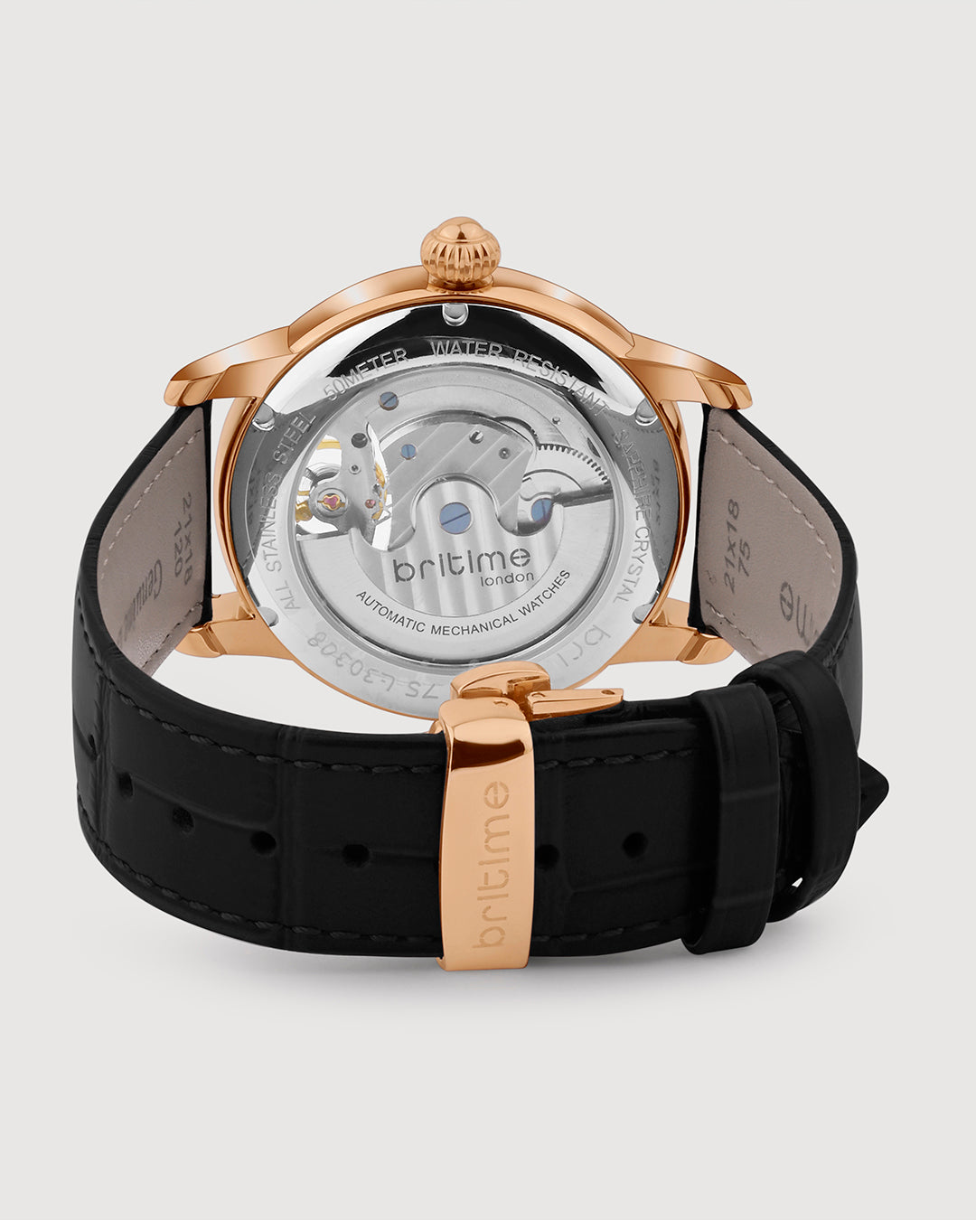 Britime Eclipse Black Dial Leather Textured Straps Analogue Automatic Watch 675-L30406