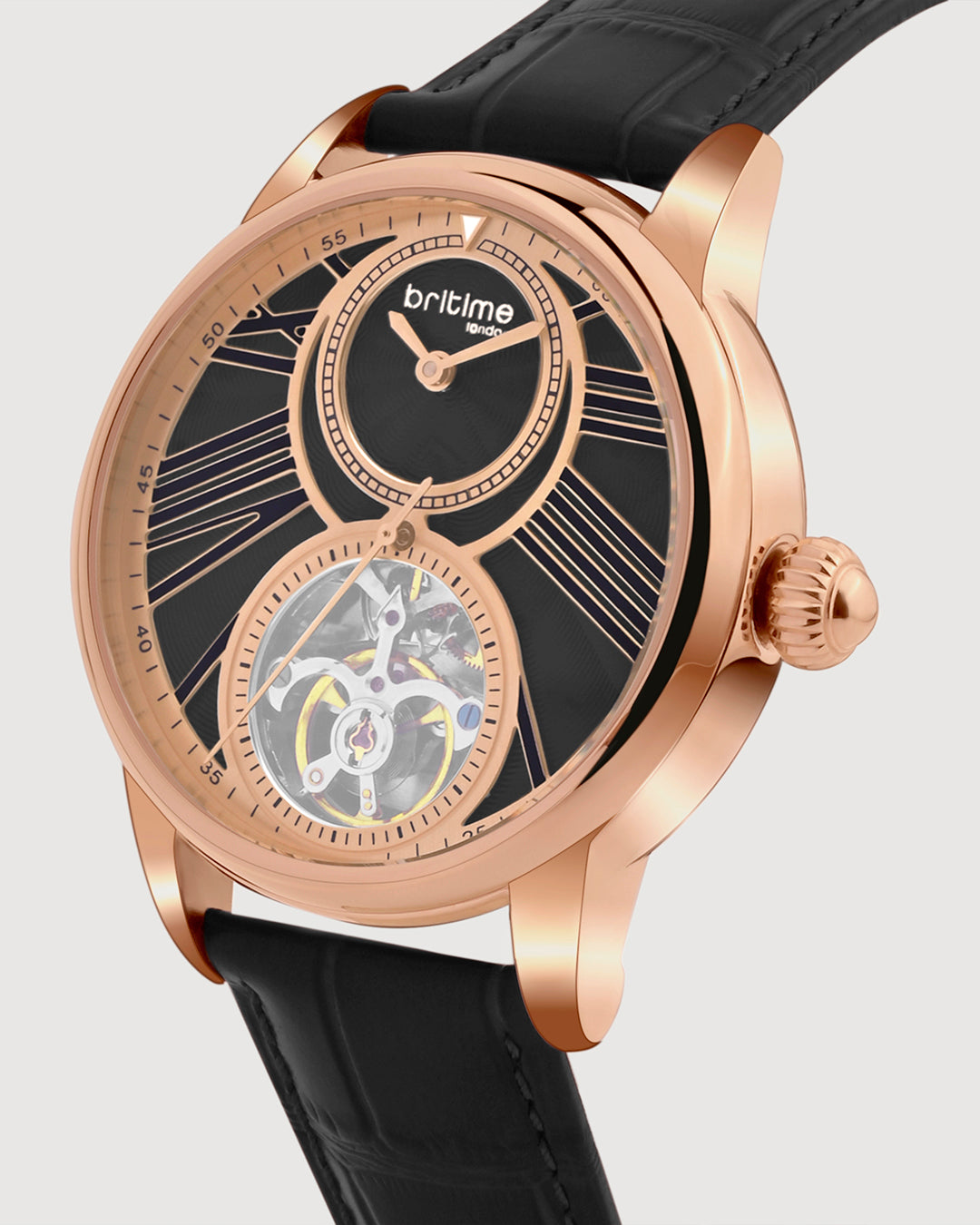 Britime Eclipse Black Dial Leather Textured Straps Analogue Automatic Watch 675-L30406