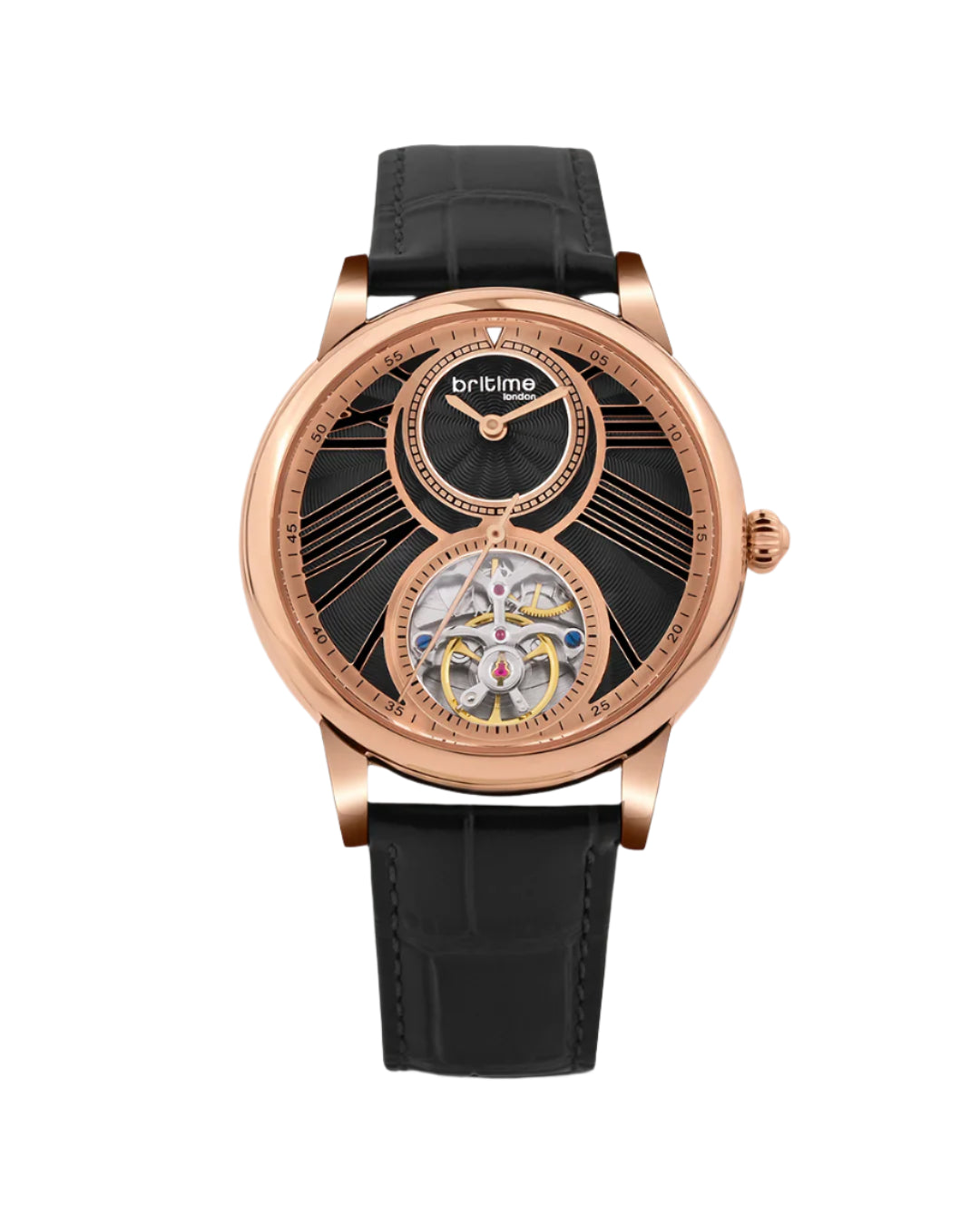 Britime Eclipse Black Dial Leather Textured Straps Analogue Automatic Watch 675-L30406