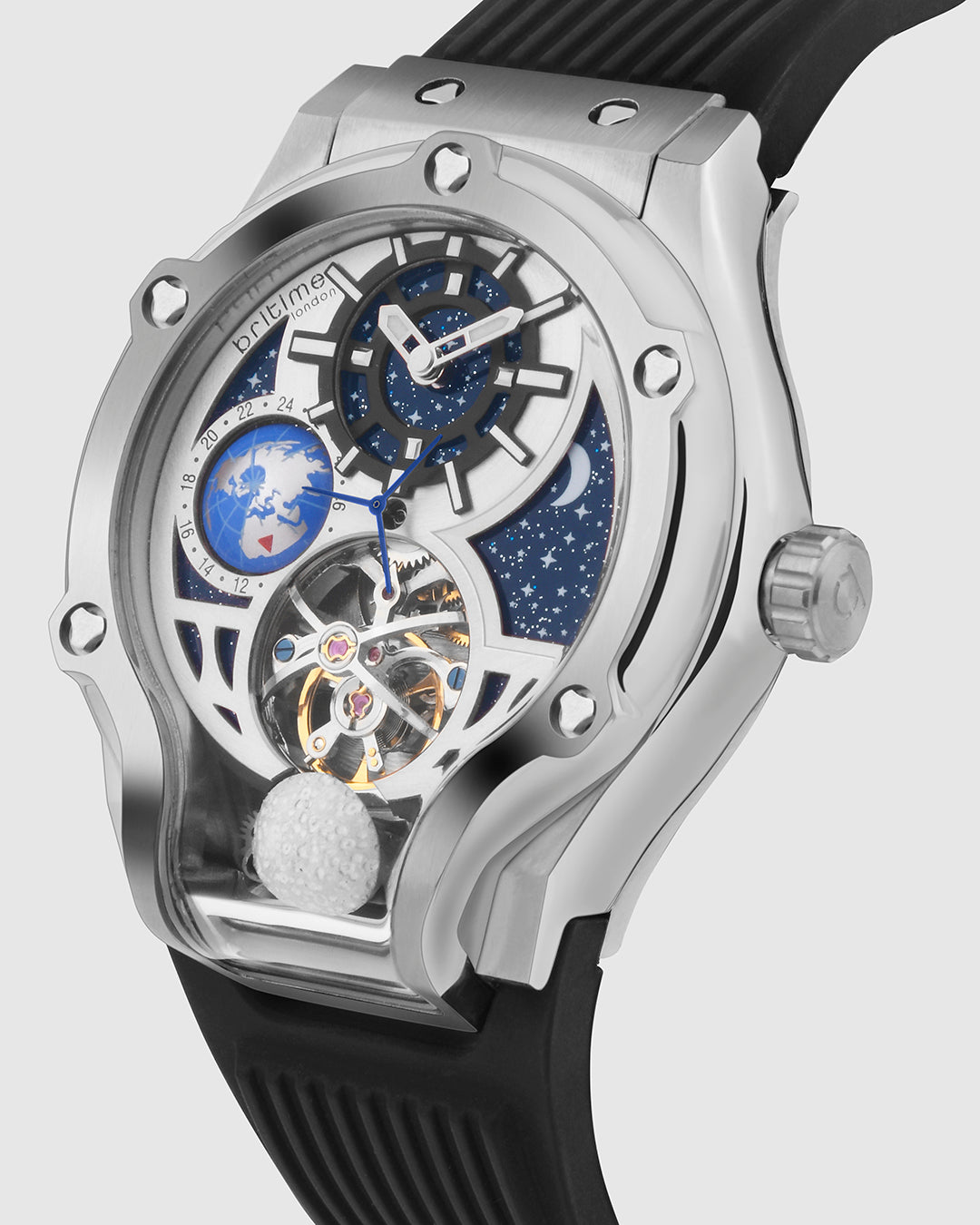 Britime Asteroid Silver Dial Multifunction Silicon Automatic Men's Watch - 777-P10306