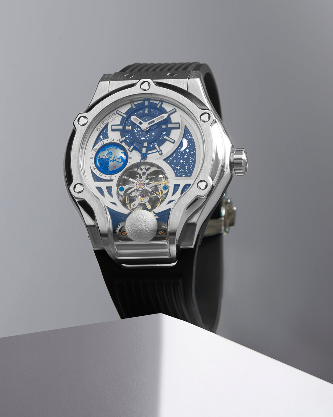 Britime Asteroid Silver Dial Multifunction Silicon Automatic Men's Watch - 777-P10306