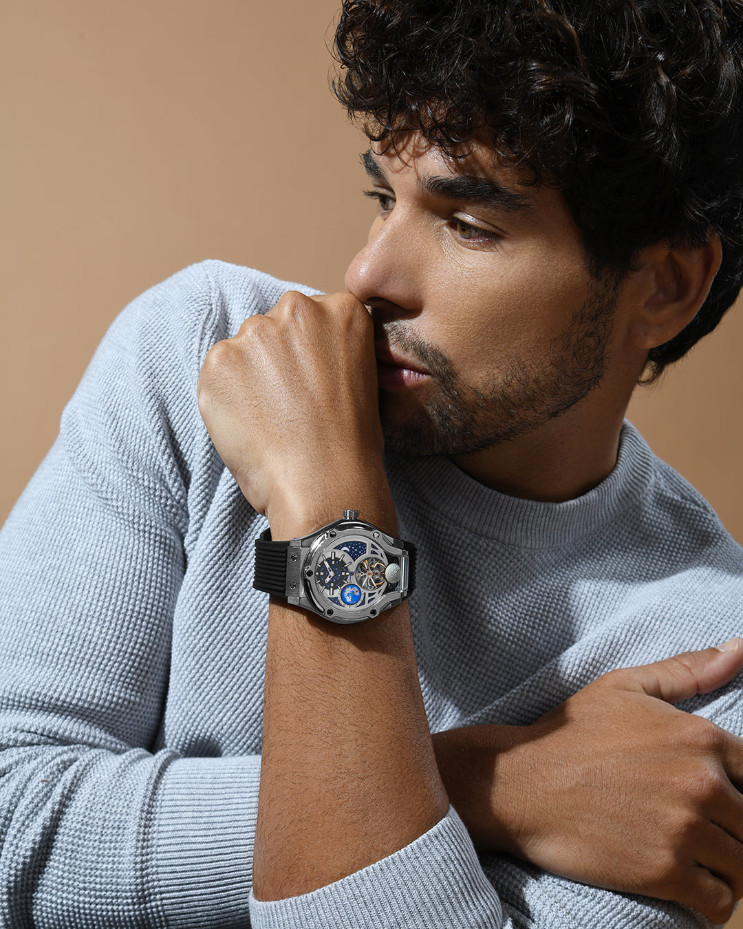 Britime Asteroid Silver Dial Multifunction Silicon Automatic Men's Watch - 777-P10306