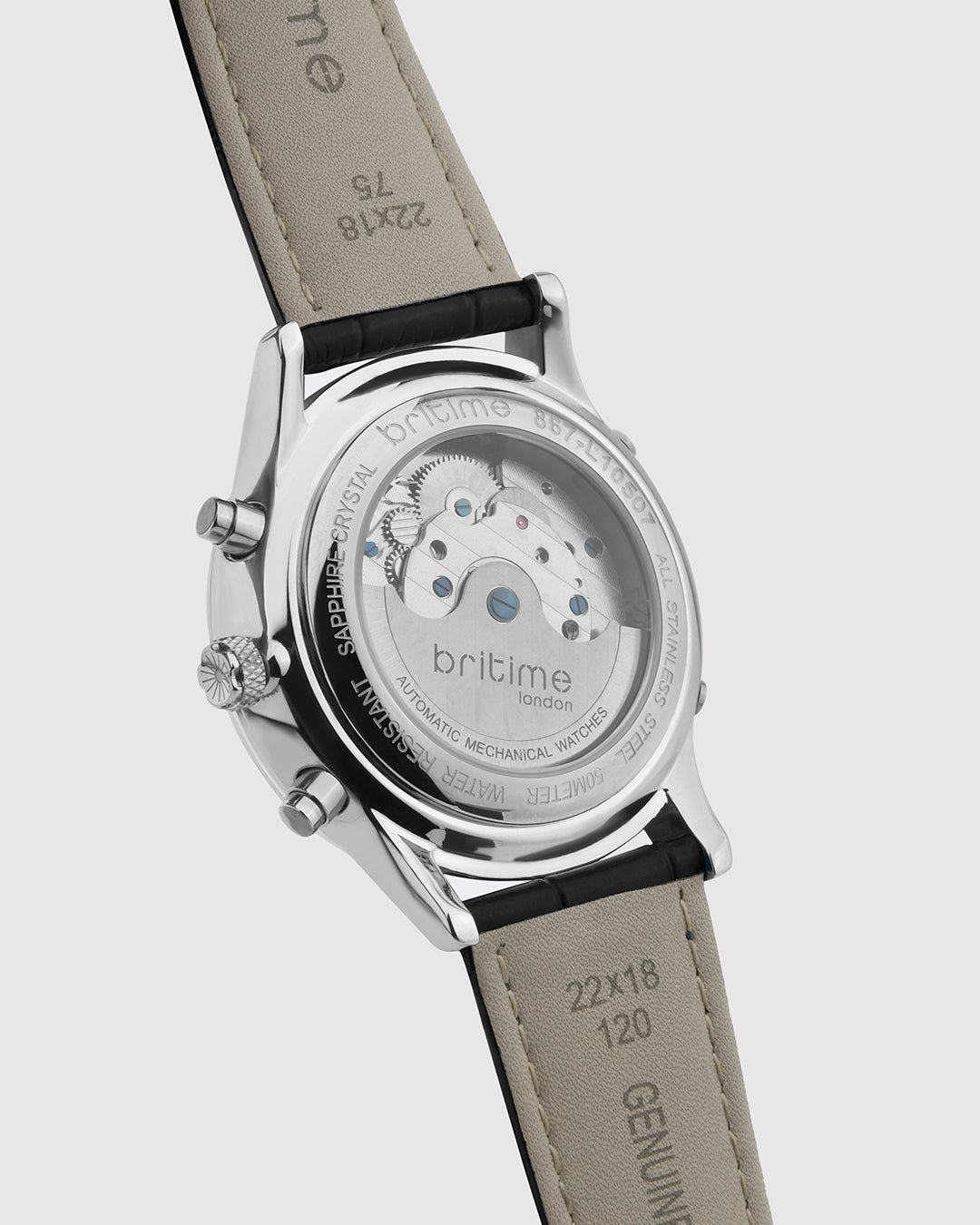 Britime Celestial Silver Dial Multifunction Leather Strep Automatic  Men's Watch - 867-L10306