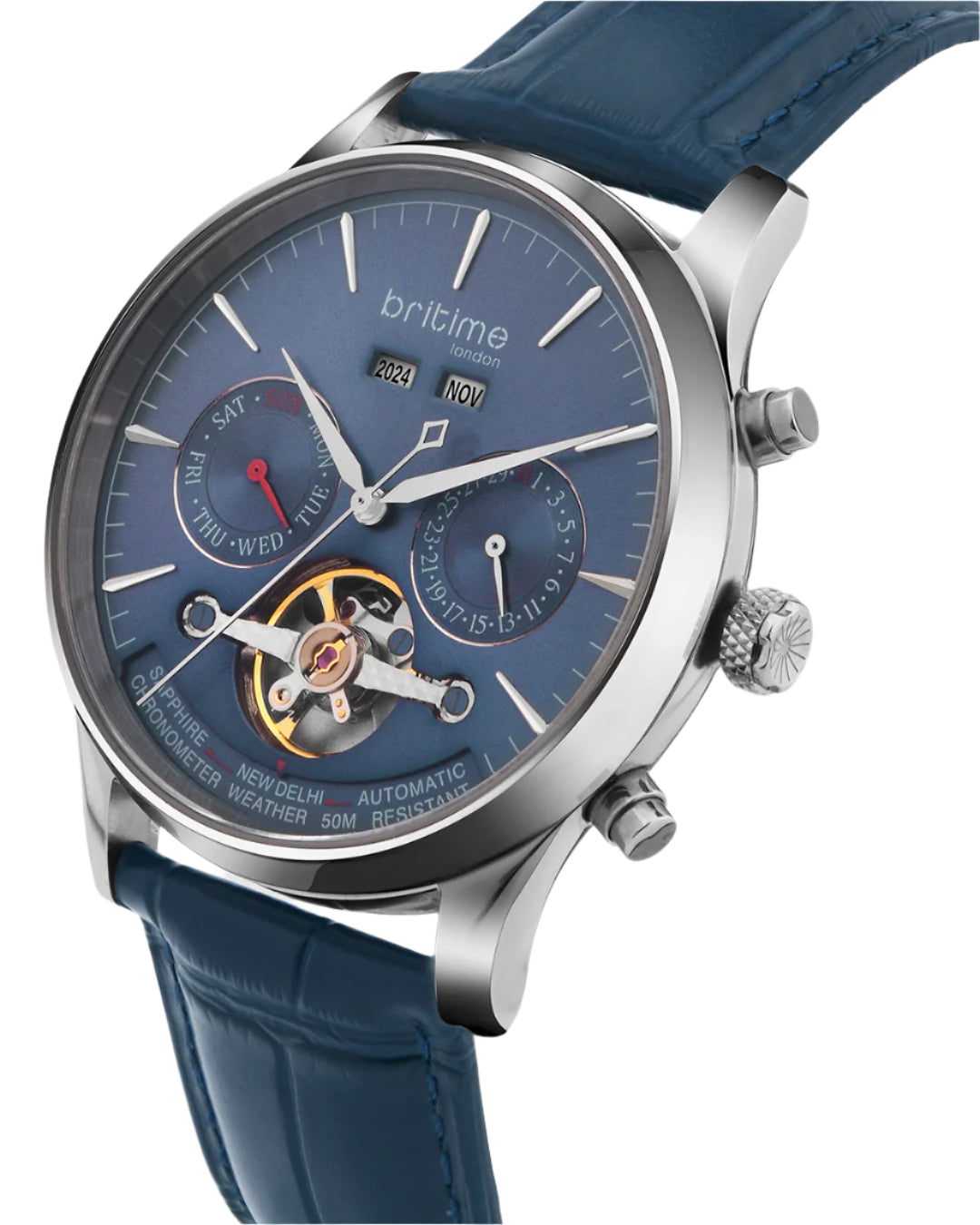 Britime Celestial Blue Dial With Leather Strep Multifunction Automatic Men's Watch - 867-L10507
