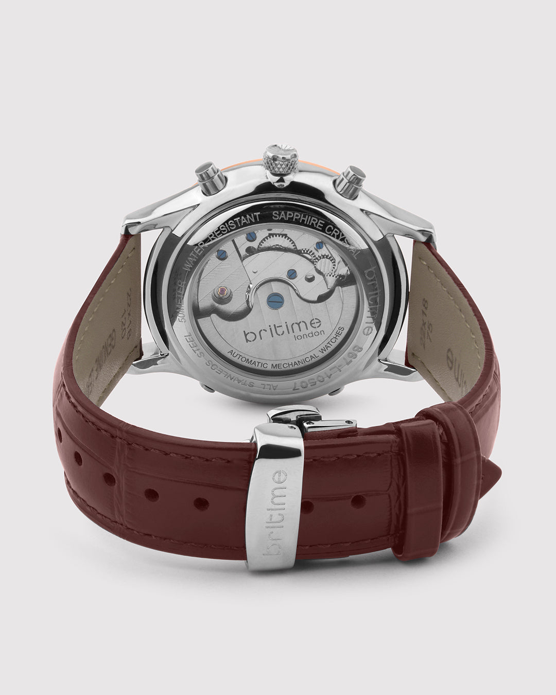 Britime Celestial Silver Dial With Leather Strep Multifunction Automatic Men's Watch - 867-L30308