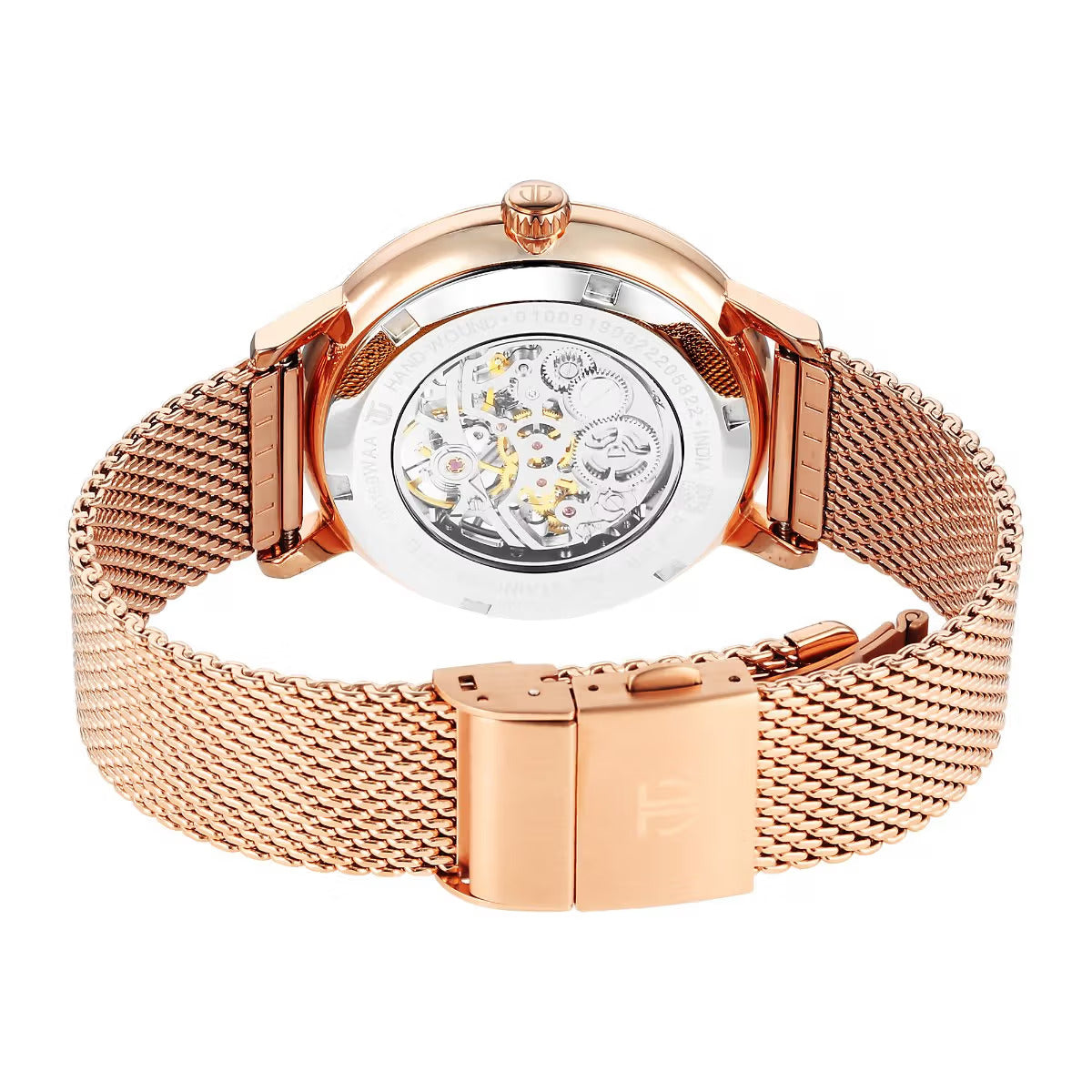 Titan Mechanical Slimline Blue Dial Rose Golden Mesh Strap watch for Men 90159WM01