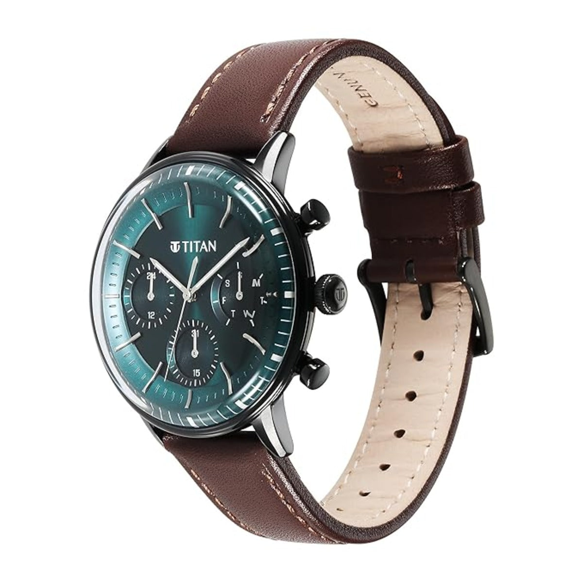 Titan ight Leathers Quartz Multifunction Black Dial Watch for Men 90171NL01
