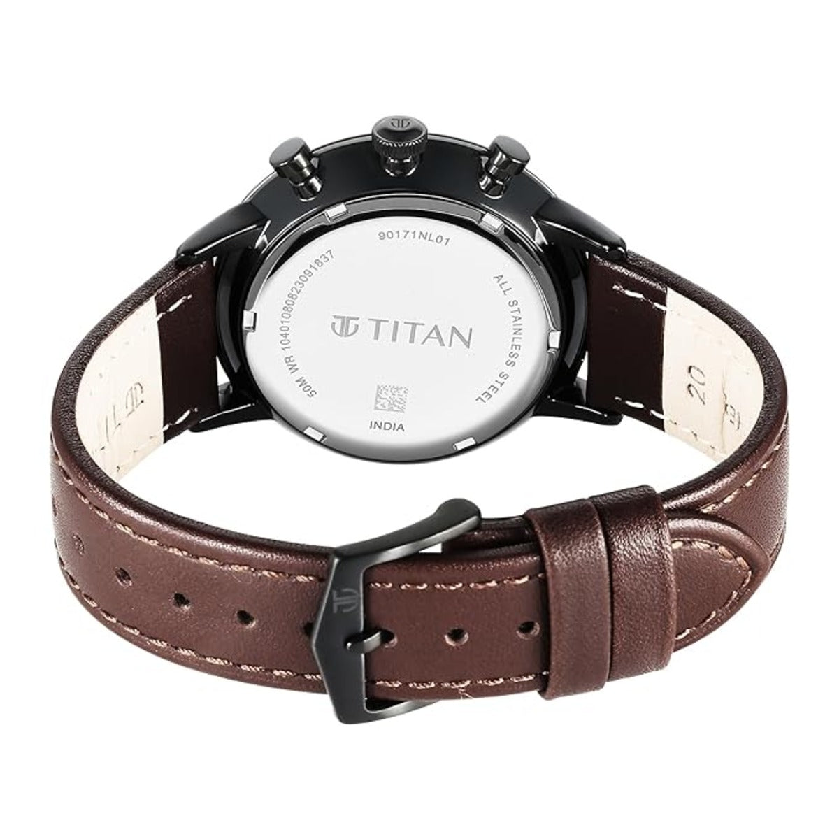 Titan ight Leathers Quartz Multifunction Black Dial Watch for Men 90171NL01
