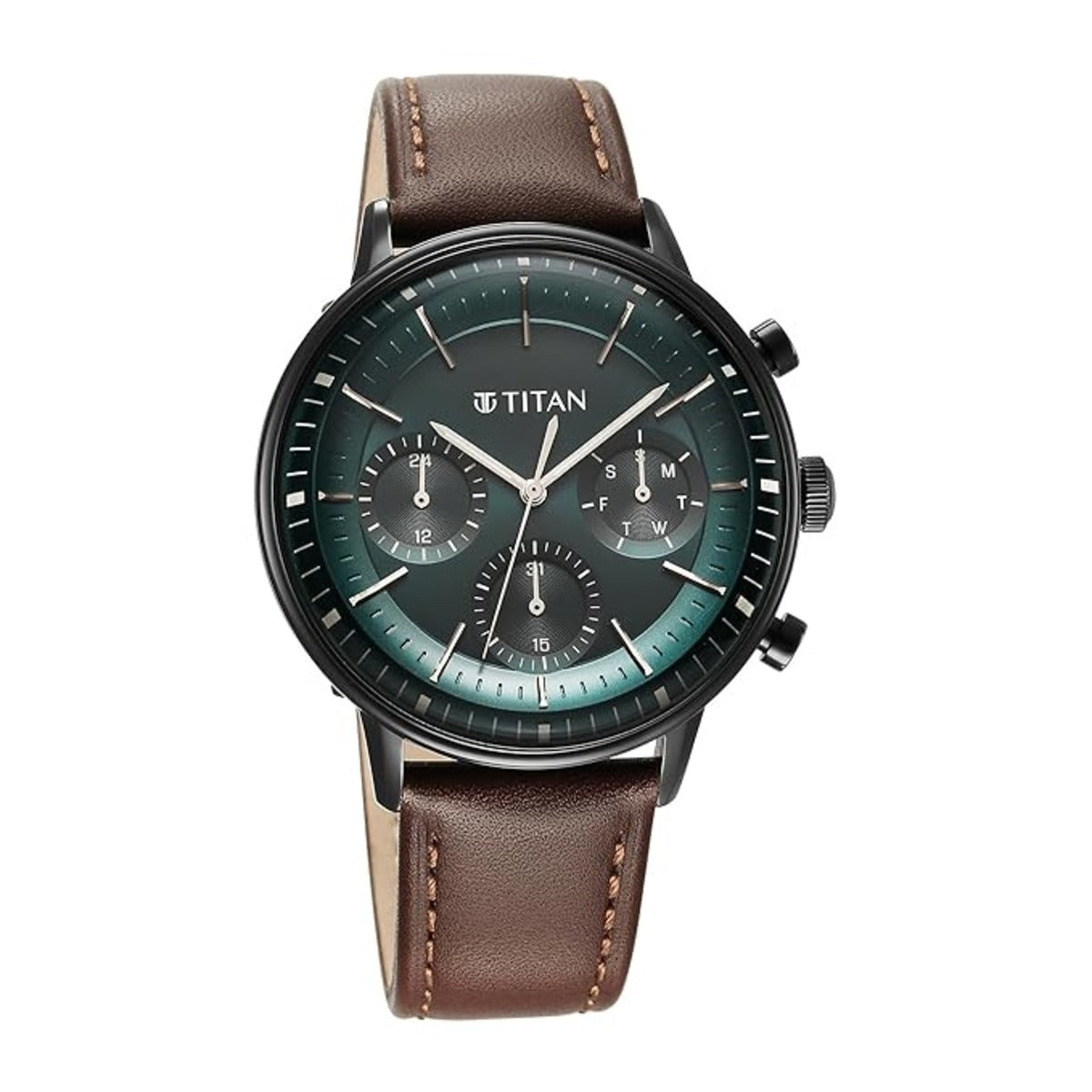 Titan ight Leathers Quartz Multifunction Black Dial Watch for Men 90171NL01