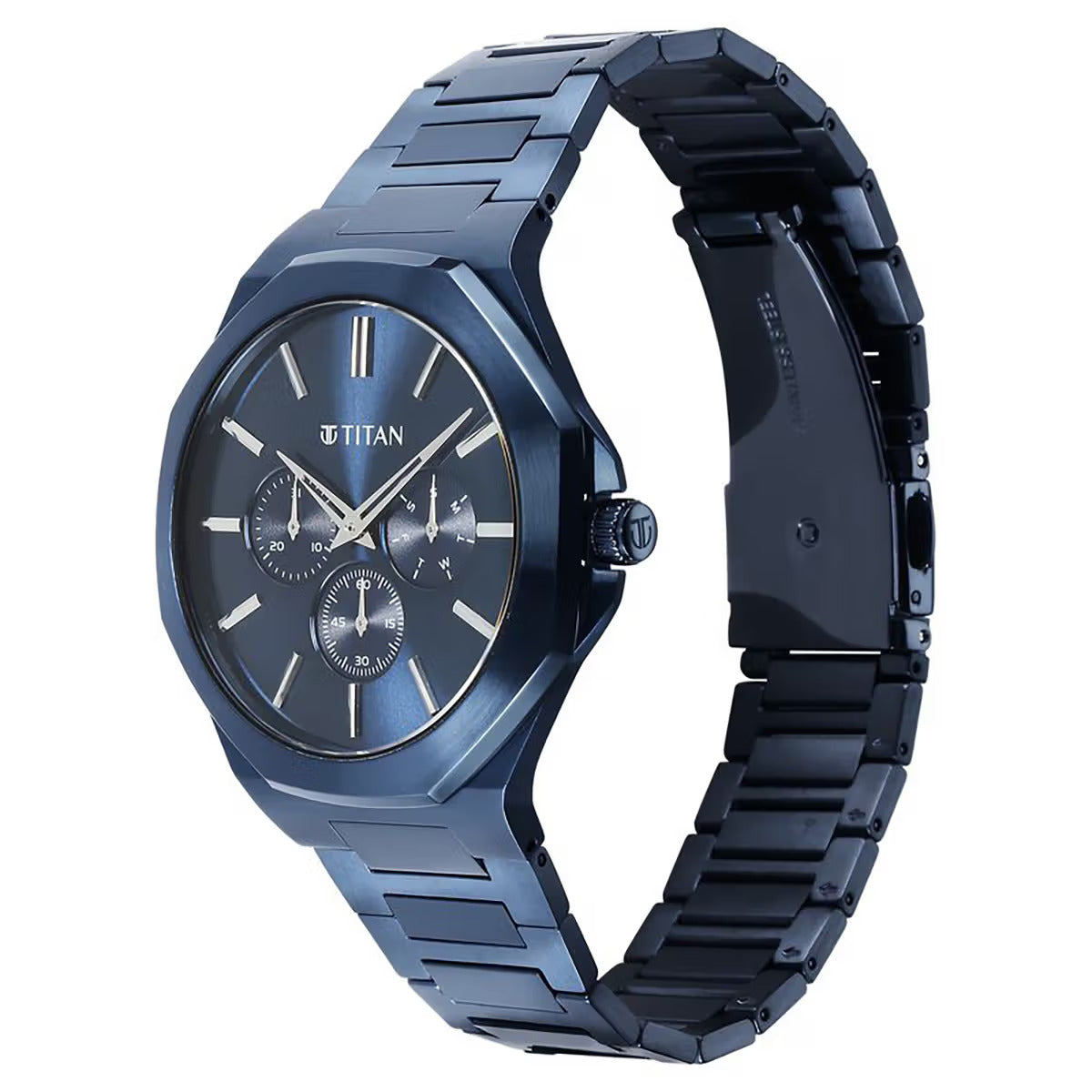 Titan Classic Slim Multifunction Quartz Blue Dial Men Watch 90198QM01