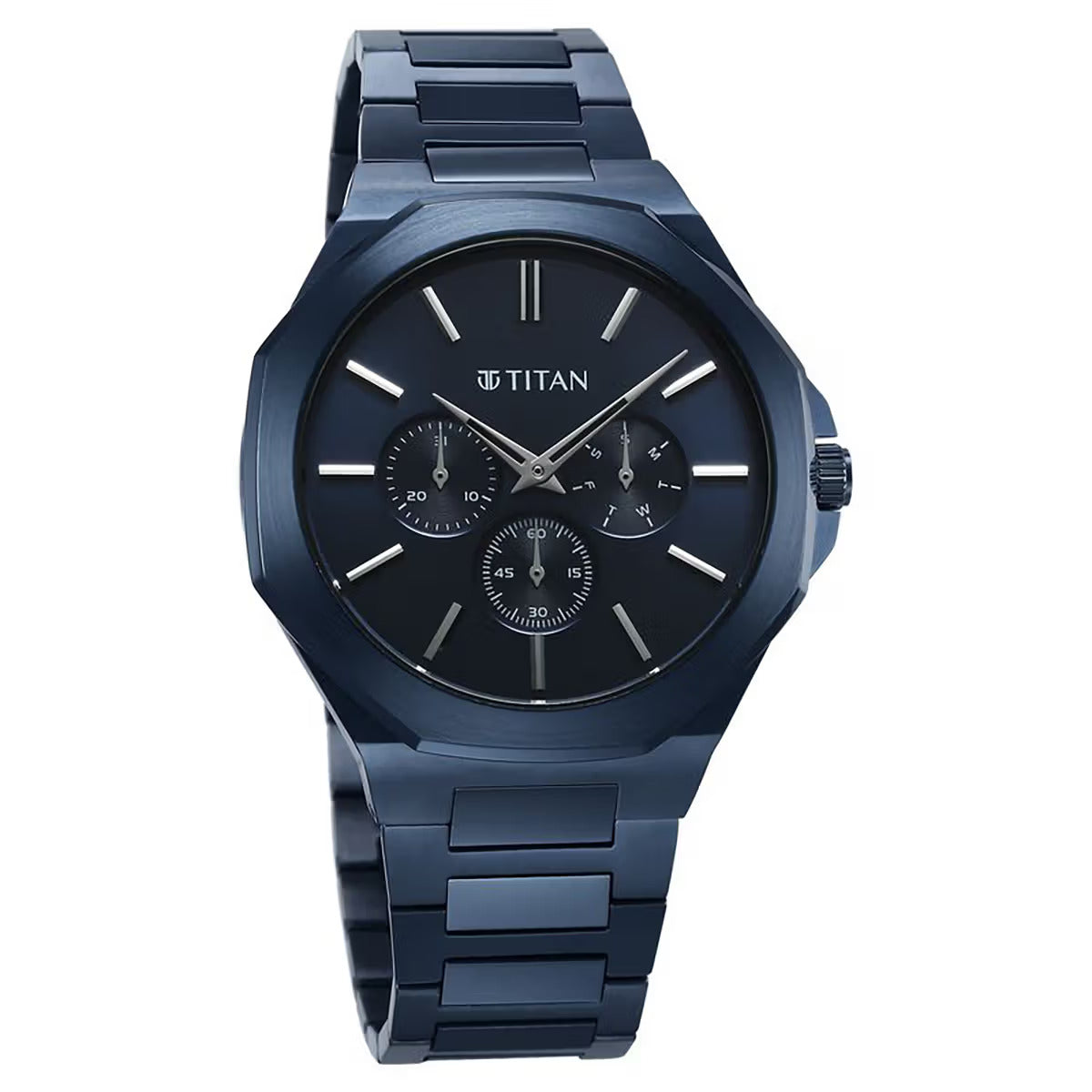 Titan Classic Slim Multifunction Quartz Blue Dial Men Watch 90198QM01