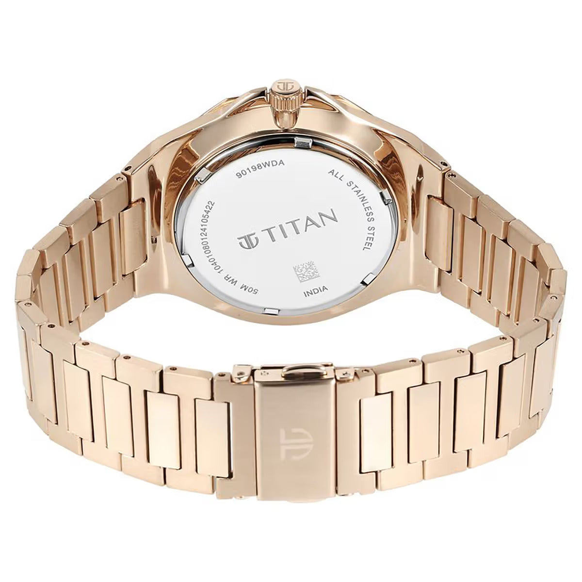 Titan Classic Slim Multifunction Silver Dial Carnation Gold Stainless Steel Strap Men Watch 90198WM01