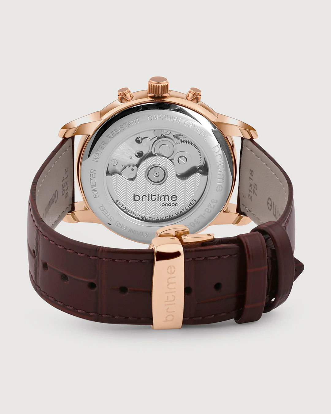 Britime Magna Men Automatic White Dial Analog Leather Strap Watch 928-L30308