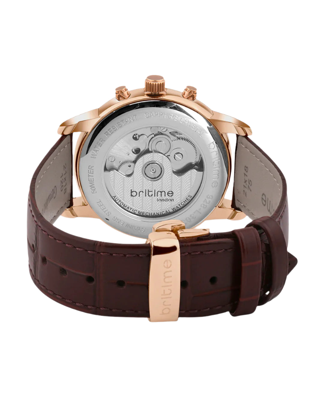 Britime Magna Men Automatic White Dial Analog Leather Strap Watch 928-L30308
