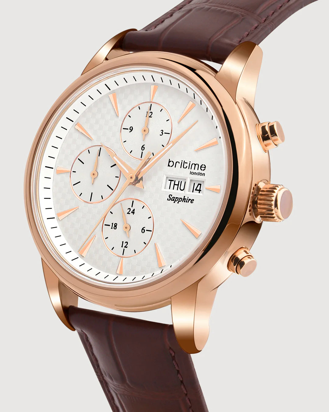 Britime Magna Men Automatic White Dial Analog Leather Strap Watch 928-L30308