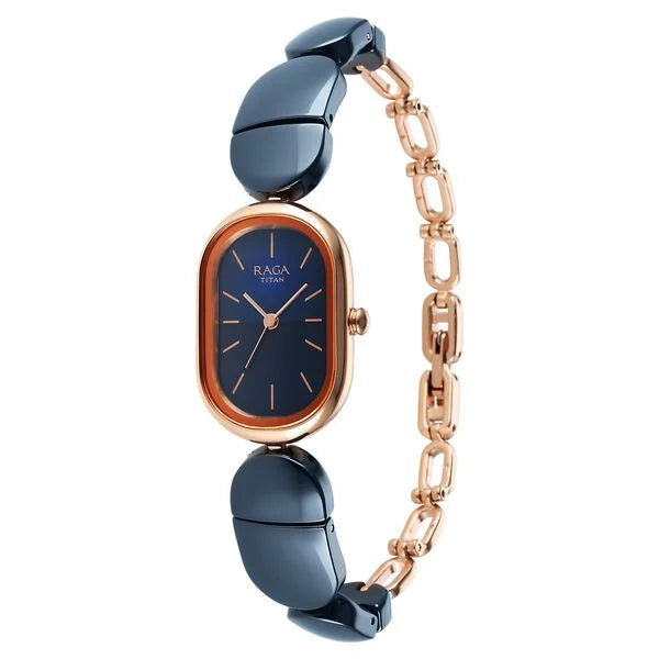 Raga Ceramics Quartz Analog Blue Dial Blue Ceramic Strap Watch For Women 95147KD01