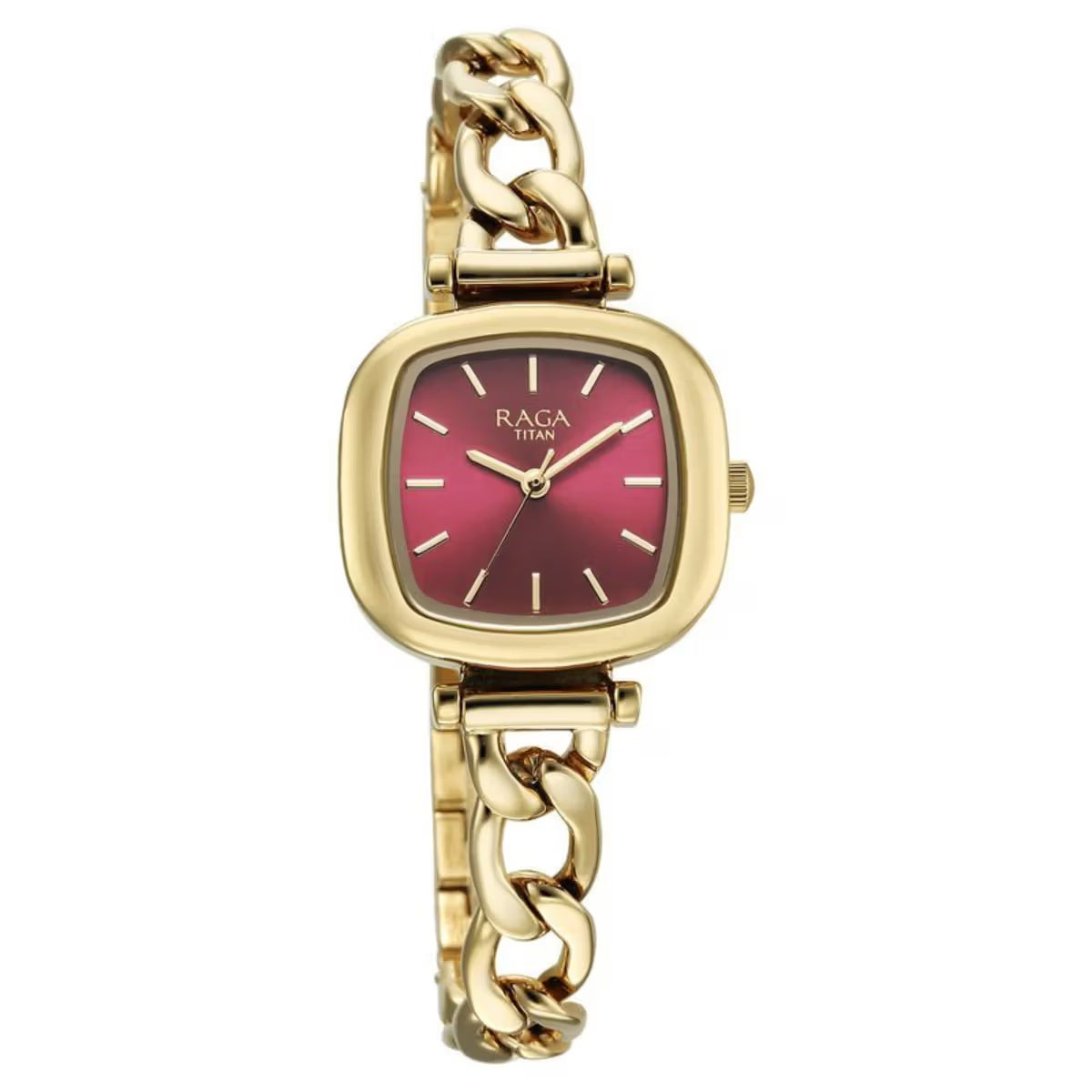 Titan Raga Showstopper Quartz Analog Maroon Dial Metal Strap Watch For Women 95302YM01