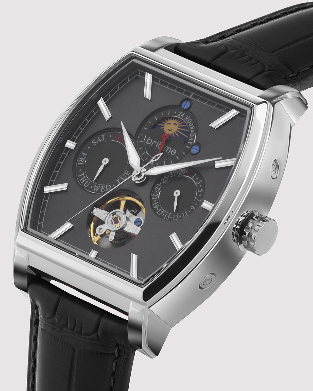 Britime Galaxy Men Automatic Silver Dial Multi-Function Leather Watch 985-L10406