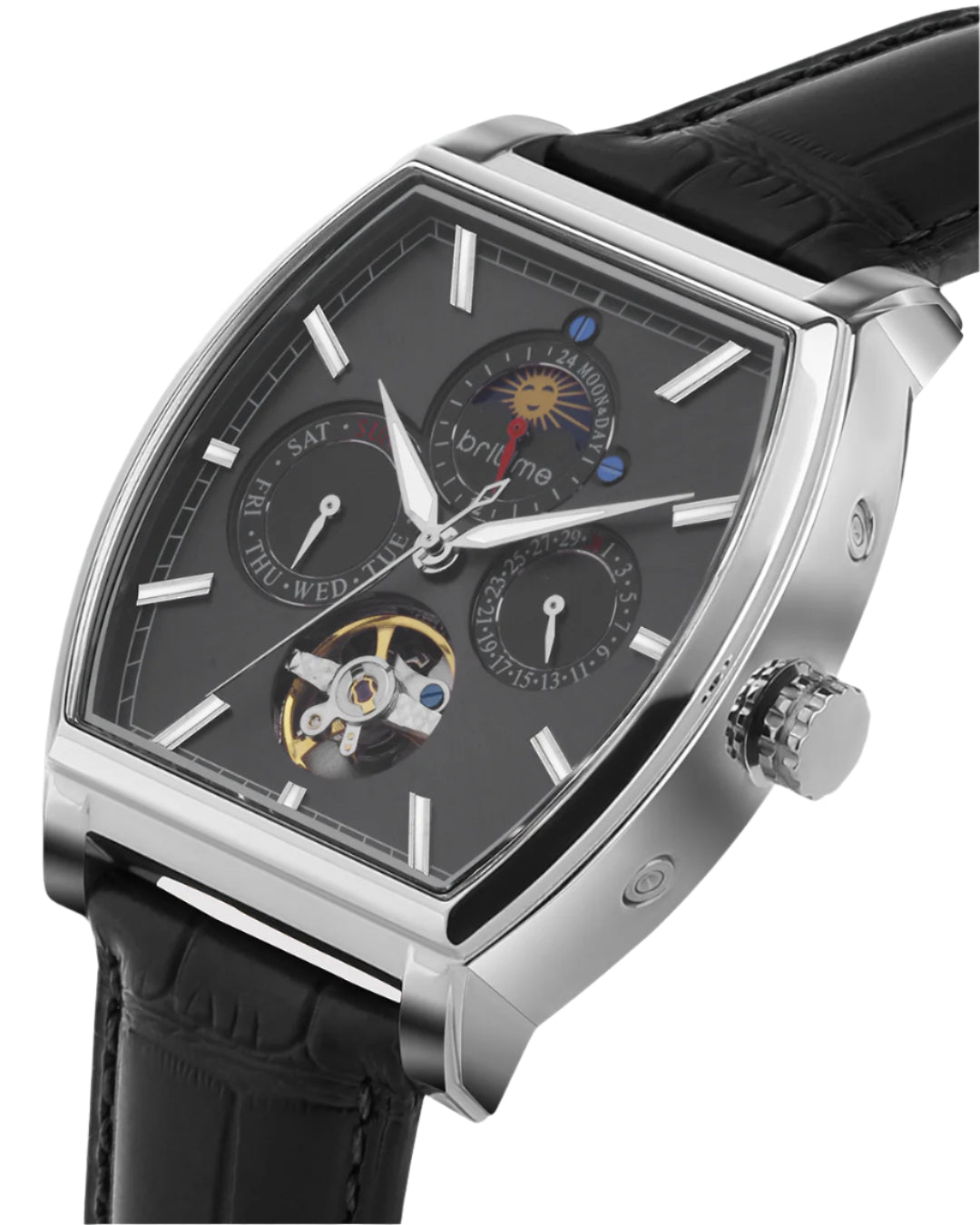 Britime Galaxy Men Automatic Silver Dial Multi-Function Leather Watch 985-L10406
