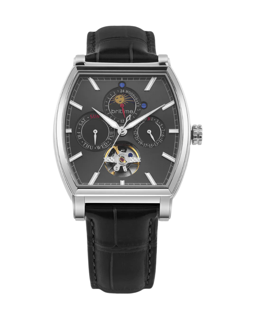 Britime Galaxy Men Automatic Silver Dial Multi-Function Leather Watch 985-L10406