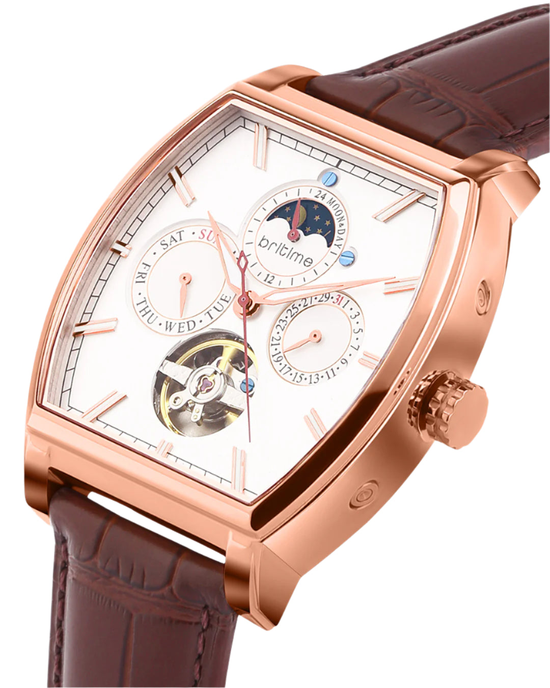 Britime Galaxy Men Automatic Silver Dial Multi-Function Leather Strap Watch 985-L30308
