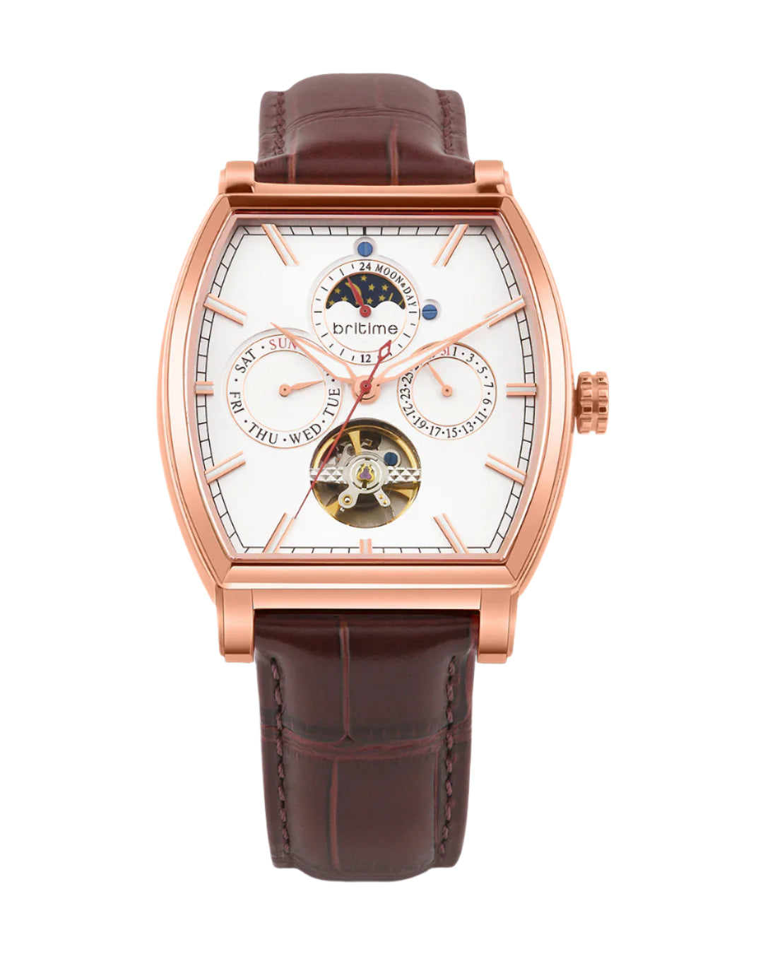 Britime Galaxy Men Automatic Silver Dial Multi-Function Leather Strap Watch 985-L30308