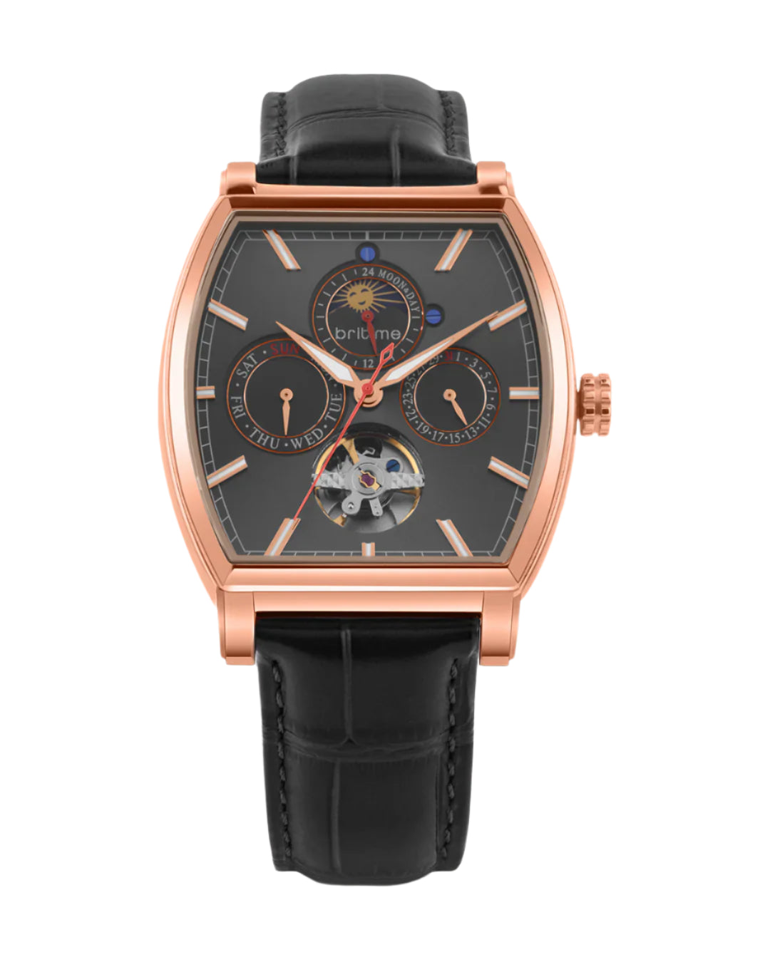 Britime Galaxy Men Automatic Black Dial Multi-Function Leather Strap Watch 985-L30406