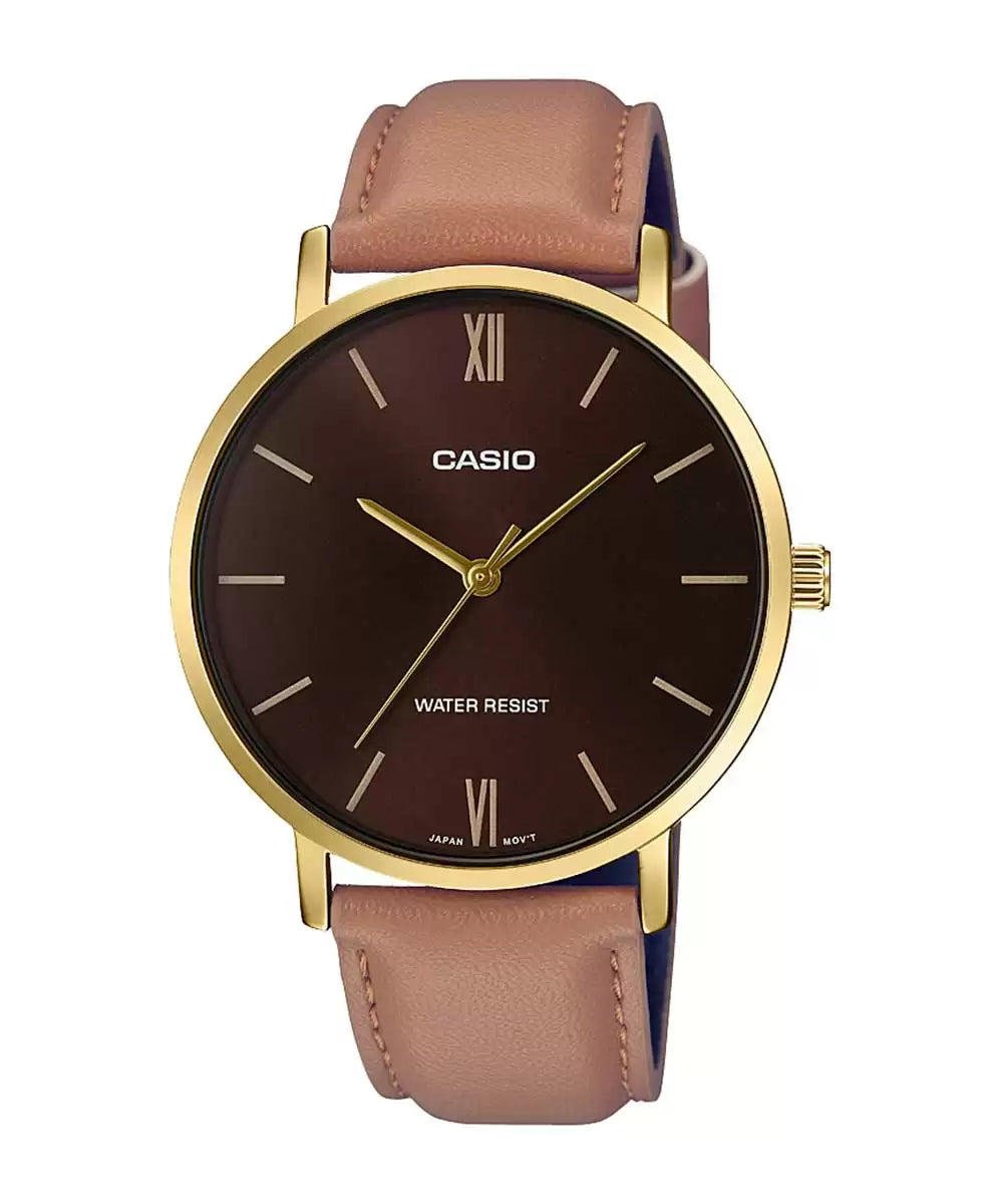 Casio ENTICER MEN MTP-VT01GL-5BUDF - A1783 Brown Leather - Men's Watch