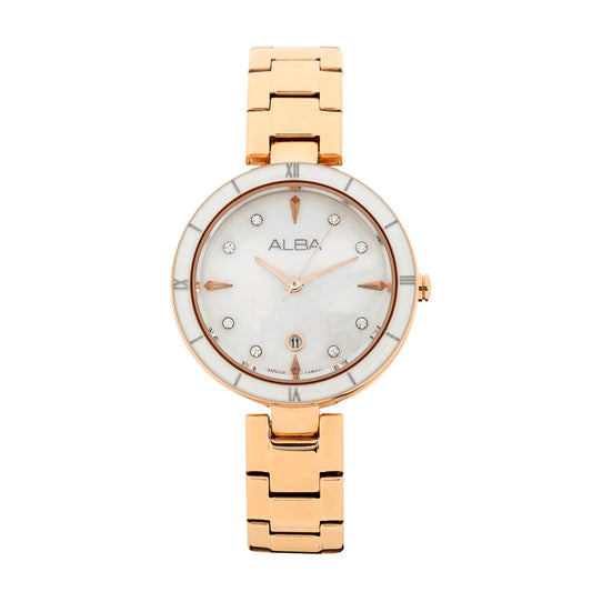 ALBA White Mother of Pearl With Rose Gold Strap Ladies Watch - AH7AW6X1