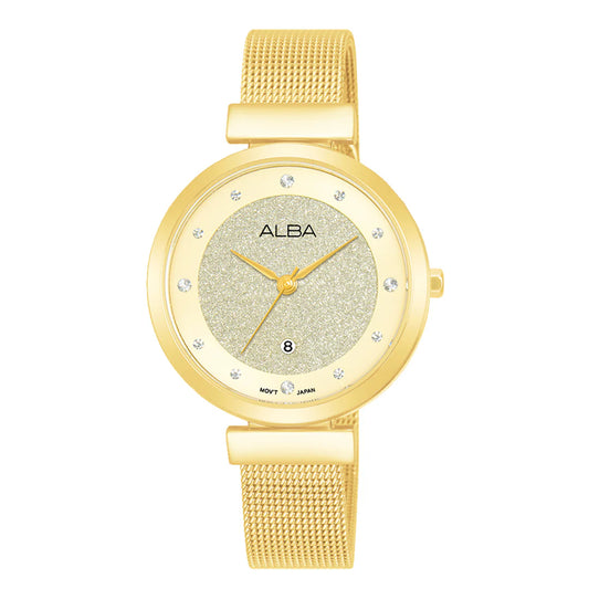 ALBA Silver Shimmer Dial With Gold Strap Ladies Watch AH7CA2X1