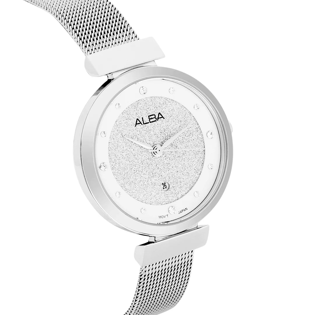ALBA Silver Shimmer Dial With Silver Strap Ladies Watch AH7CG9X1
