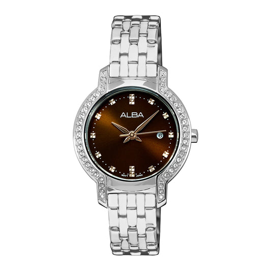 ALBA Chocolate Brown Dial With Crystals Ladies Watch AH7CM3X1