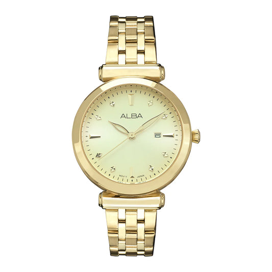 ALBA Golden Dial With Crystals Ladies Watch AH7CP6X1
