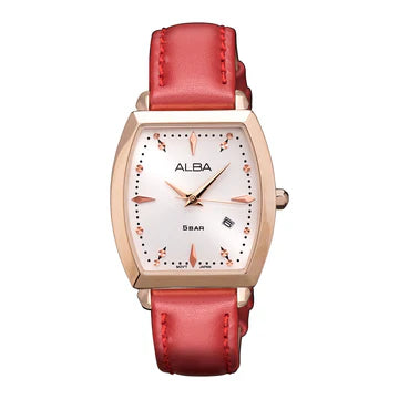 ALBA Rose Gold With Red Leather Straps Ladies Watch AH7CT2X1