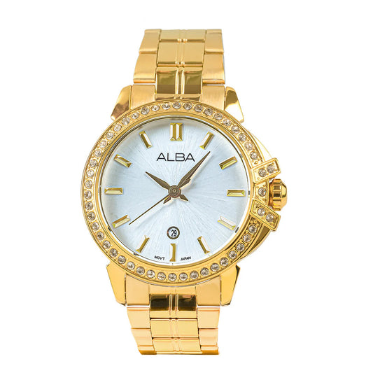 ALBA Yellow Gold Ladies Watch with Mother of Pearl Dial and Crystals AH7CX0X1