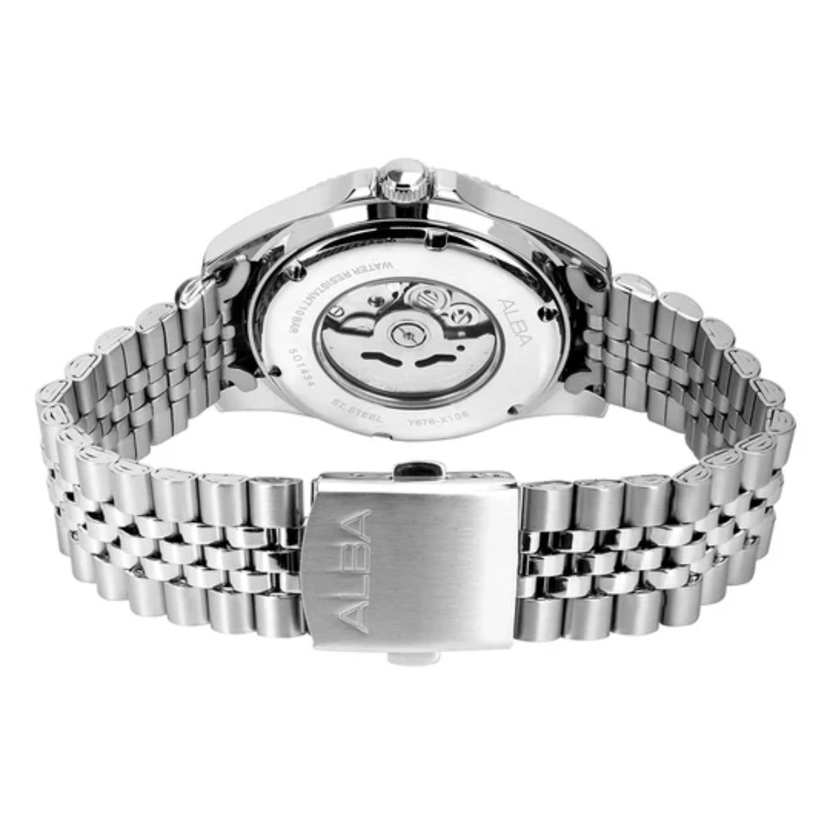 Silver watch with metal bracelet on a white background
