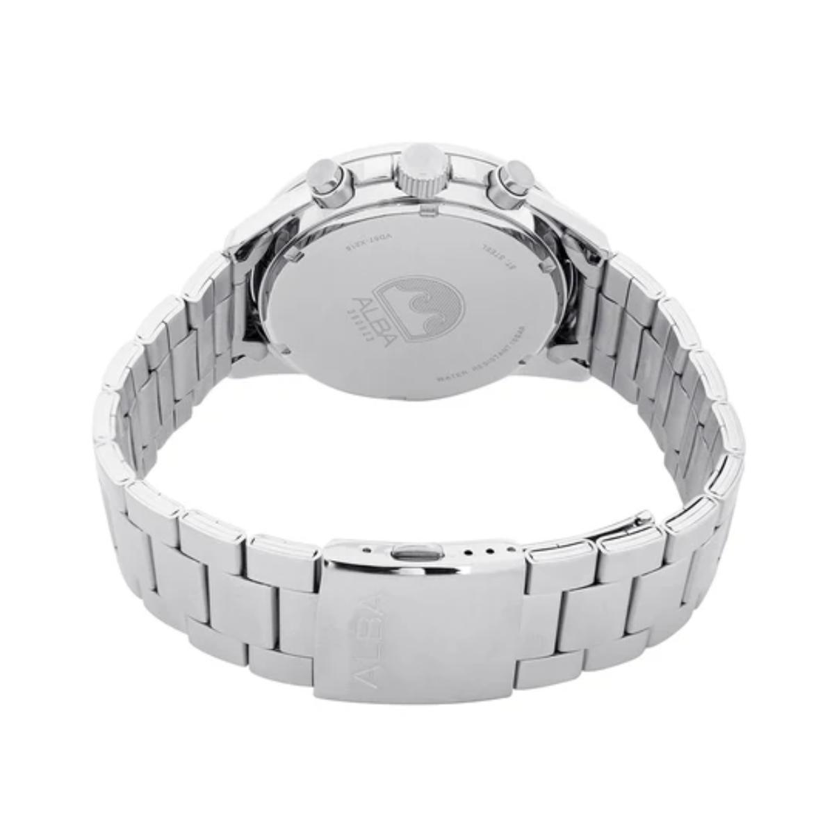 Silver watch with metal band on a white background